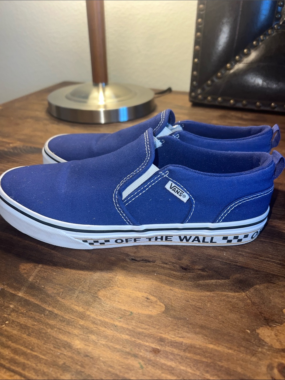 Vans Kids Slip-On Sneakers - Royal Blue with White Trim Size 6Y